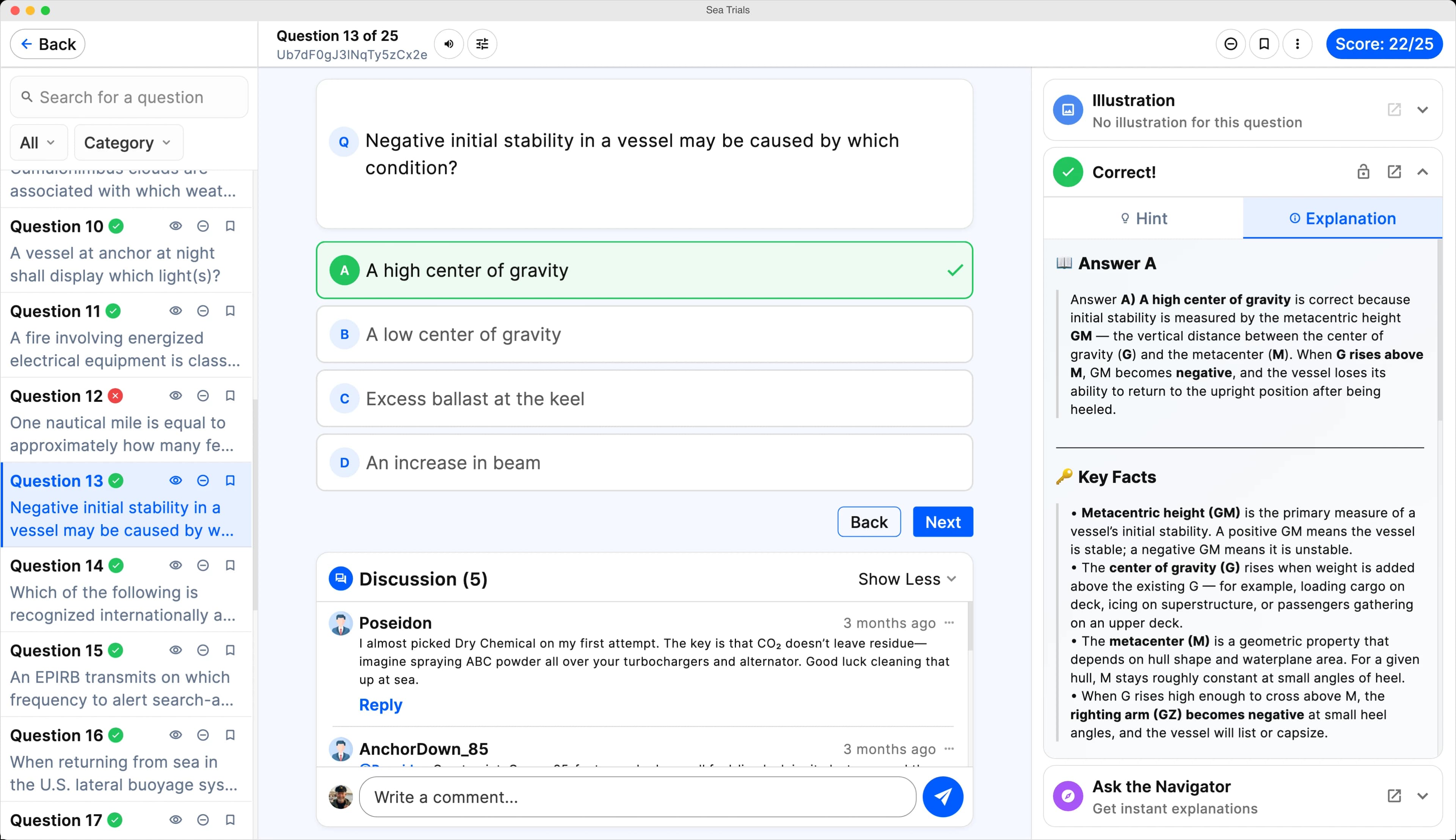 Exam simulator interface